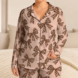 Leopard Bow Motifs for Cozy Lounge Moments and Chic Everyday Gift Giving Elegance Satin Pajamas Set