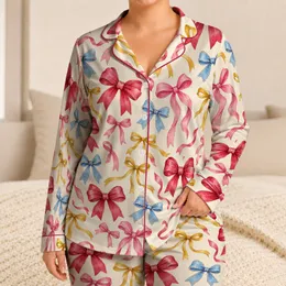 Watercolor Ribbon Bows for Cozy Evenings and Charming Gift Giving Satin Pajamas Set