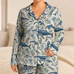 Blue Ocean Creatures for Coastal Relaxation and Peaceful Evenings for Her Daily Satin Pajamas Set