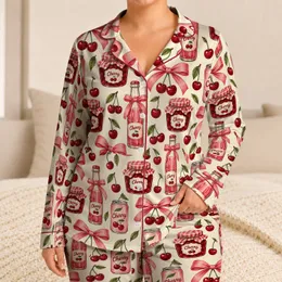 Cherry Soda Bows and Sweet Fruit Accents for Cozy Cottagecore Nights and Gift Giving Satin Pajamas Set