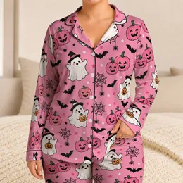 Pink Halloween Ghosts and Jack-o’-Lanterns for Cozy Autumn Nights and Spooky Season Satin Pajamas Set