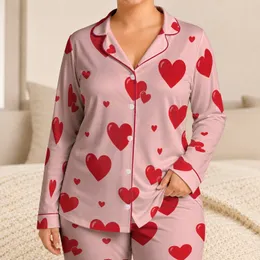 Red Heart Valentine Gift For Girls And Sisters, Spring Summer Bedtime Lounge Style Satin Pajamas Set