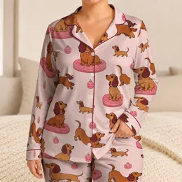 Dachshund Dogs Blush Pink Style for Cozy Lounging, Holiday Gifting and Dog Lovers Satin Pajamas Set