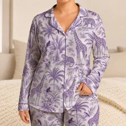 Purple Giraffe Safari Tropical Jungle Motifs for Relaxed Nighttime Lounging Women Satin Pajamas Set