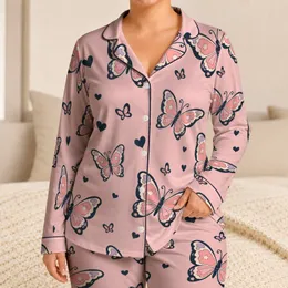 Blush Pink Butterfly Hearts Cozy Nights Romantic Getaways Birthday Gift for Women Satin Pajamas Set