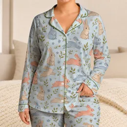 Soft Rabbit Meadow Spring Set for Cozy Evenings and Relaxed Weekend Style at Home Satin Pajamas Set