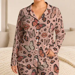 Butterfly Leopard Rosettes Lounge Set For Elegant Homewear And Cozy Gifts For Women Satin Pajamas Set