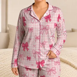 Pink Gingham Ribbon Bows for Women, Cozy Evenings, Home Lounging and Gift Giving Satin Pajamas Set