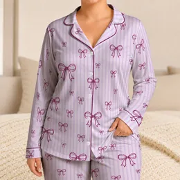 Lavender Stripe Bow Lounge Set For Cozy Evenings, Relaxing Weekends And Gift Giving Satin Pajamas Set