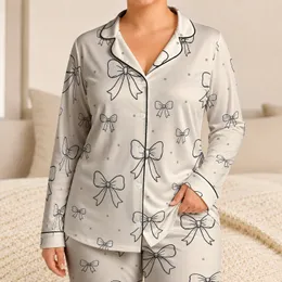 Ivory Bow and Dot Motif Lounge Set for Spring Summer Gifting and Cozy Home Nights Satin Pajamas Set
