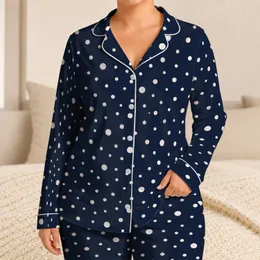 Navy Ivory Polka Dots For Cozy Autumn Lounging And Relaxed Bedtime, Women's Gift Idea Satin Pajamas Set