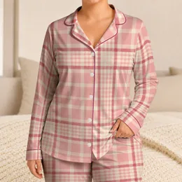 Pink Cream Gingham Plaid Cottagecore Summer Lounge Holiday Gift for Women and Brides Satin Pajamas Set