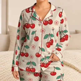Cherry Fruit Two-Piece Set for Cozy Lounging, Summer Sleep, and Everyday Comfort Satin Pajamas Set
