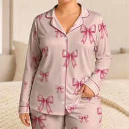 Raspberry Bow Pink Cream Stripe Lounge Set For Cozy Evenings, Sleepovers And Gifting Satin Pajamas Set