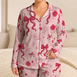 Pink Bow Floral Ribbon Garden Style for Cozy Home Relaxation and Everyday Gifting Women Satin Pajamas Set