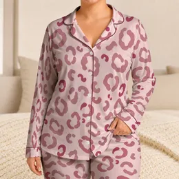 Blush Pink Leopard Spots For Summer Lounging, Elegant Rose Style Gift For Chic Women Satin Pajamas Set
