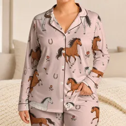 Chestnut and White Horse Equestrian Set for Cozy Lounging, Gifts for Horse Lovers Satin Pajamas Set