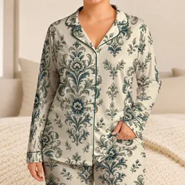 Vintage Botanical Damask Floral Motifs For Elegant Lounging And Relaxed Home Days Satin Pajamas Set
