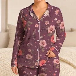 Mauve Plum Botanical Flowers for Spring Lounging, Cozy Home Style, and Women’s Gift Satin Pajamas Set
