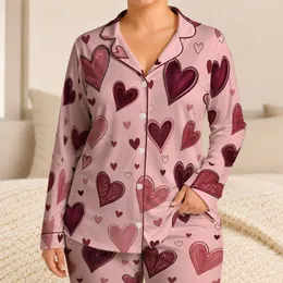 Burgundy Heart Blush Pink Cozy Bedtime Lounge Gift For Romantic Home Relaxation Satin Pajamas Set