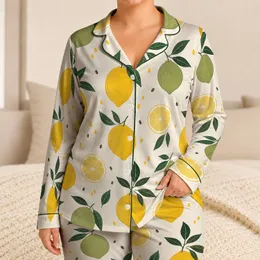 Lemon Citrus Fruit Motifs for Bright Summer Lounging and Relaxed Everyday Wear for Women Satin Pajamas Set