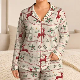 Christmas Reindeer Holly Snowflake Holiday Lounge Gift For Women And Cozy Evenings Satin Pajamas Set