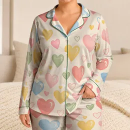 Pastel Heart Motif for Cozy Lounging, Relaxed Weekends, and Sweet Everyday Style Satin Pajamas Set