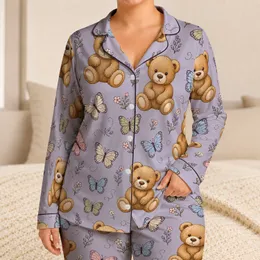 Teddy Bear Butterfly Lavender Comfort for Relaxing Nights, Weekends and Gift Giving Satin Pajamas Set