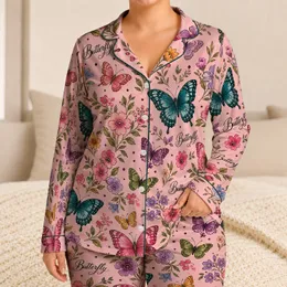 Butterfly Script Lounge Set for Cozy Home Relaxation, Weekend Comfort and Gifting Satin Pajamas Set