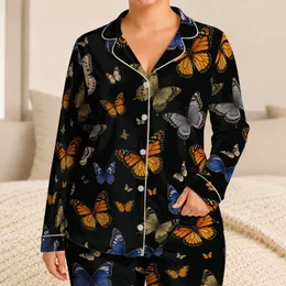 Monarch Butterfly Motifs for Elegant Bedtime Lounging and Relaxed Evening Style At Home Satin Pajamas Set