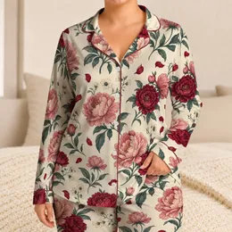 Vintage Blush Peony Garden For Romantic Cottagecore Bedtime And Relaxed Weekend Lounging Satin Pajamas Set