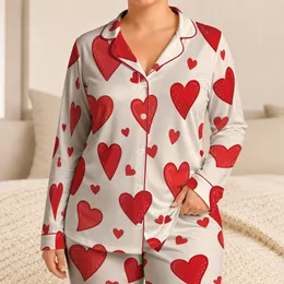 Red Heart Valentine Romance Lounge Gift for Couples, Sweethearts, and Romantic Women Satin Pajamas Set