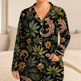 Spotted Salamander Tropical Night Garden Botanical Motifs For Relaxed Home Comfort Satin Pajamas Set