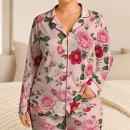 Blush Rose Peony Floral Garden Motif For Romantic Lounging And Cozy Spring Evenings Satin Pajamas Set