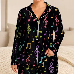 Rainbow Musical Notes with Treble Clefs for Concert Nights, Music Lovers, and Gift Giving Satin Pajamas Set