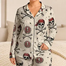 Vintage Punk Gothic Skull and Crossbones Pirate Motif for Edgy Everyday Lounging Satin Pajamas Set