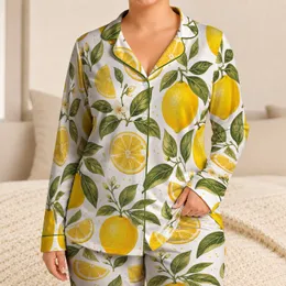 Lemon Citrus Botanical Motif for Cozy Lounging, Summer Travel, and Gift Giving for Women Satin Pajamas Set