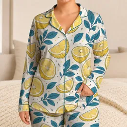 Lemon Slices And Blue Leaves For Sunny Beach Days, Summer Vacation, And Resort Style Satin Pajamas Set