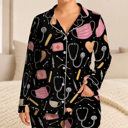 Medical Stethoscope Hearts and Masks for Healthcare Lounging, Nurses and Care Teams Satin Pajamas Set
