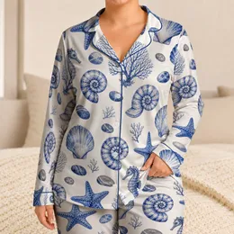 Coastal Sea Life Watercolor Motifs for Beach Days and Relaxed Lounging, Women’s Gift Satin Pajamas Set