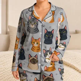Charming Cat Portraits For Cozy Lounging, Colorful Whimsical Style For Cat Lovers Satin Pajamas Set