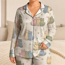 Cute Pastel Cat Hearts for Cozy Lounging and Relaxed Everyday Home Days for Cat Lovers Satin Pajamas Set