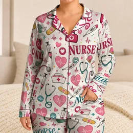 Nurse Hearts Stethoscopes and ECG Motifs for Cozy Hospital Shift Lounging, Women Satin Pajamas Set