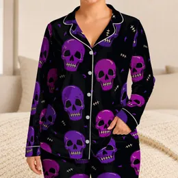 Purple Skull Motif for Halloween Lounging, Cozy Nights, and Alternative Gift Giving Satin Pajamas Set