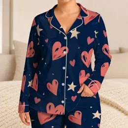 Coral Heart Star Motifs for Everyday Lounging, Travel, and Street Style Women's Gift Satin Pajamas Set