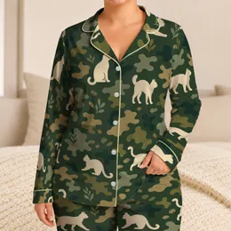 Cream Cat Camouflage Motif For Cozy Nights, Weekend Lounging, And Cat Lovers, Any Season Satin Pajamas Set