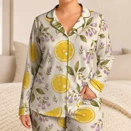 Lemon Floral Botanical Citrus Motifs for Summer Vacations, Travel, and Garden Lovers Satin Pajamas Set