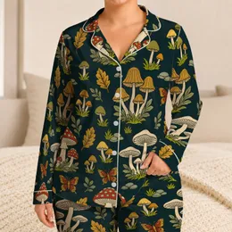 Mushroom Butterfly Botanical Folk Art for Cozy Lounging and Weekend Home Relaxation Satin Pajamas Set