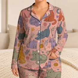 Vintage Cat Lovers Lounge Style For Cozy Evenings, Relaxed Home Days, And Gifting Satin Pajamas Set