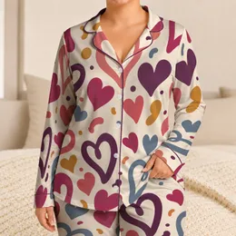 Abstract Heart Shapes for Cozy Lounging, Romantic Gift Ideas and Everyday Relaxation Satin Pajamas Set
